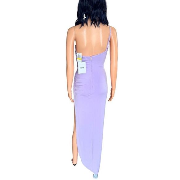NWT Nookie Aria One Shoulder Gown Lilac M Ruched Slit Bodycon Maxi Prom Gala - Picture 6 of 6